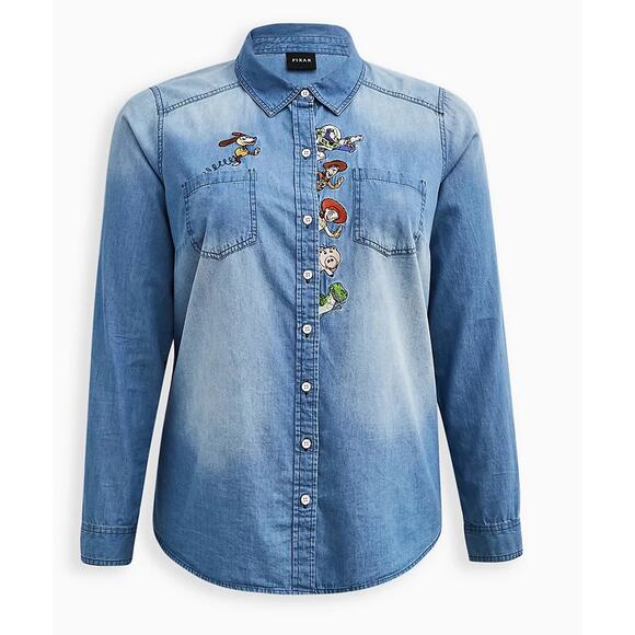 Torrid Toy Story Disney Pixar Button Up Chambray Denim Shirt Woody Buzz New 4X - Picture 4 of 4
